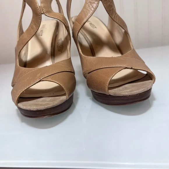 Nine West Marcalie Tan Leather Platform Sandals Strappy Peep Toe Block Heel sz 9 - Picture 4 of 16
